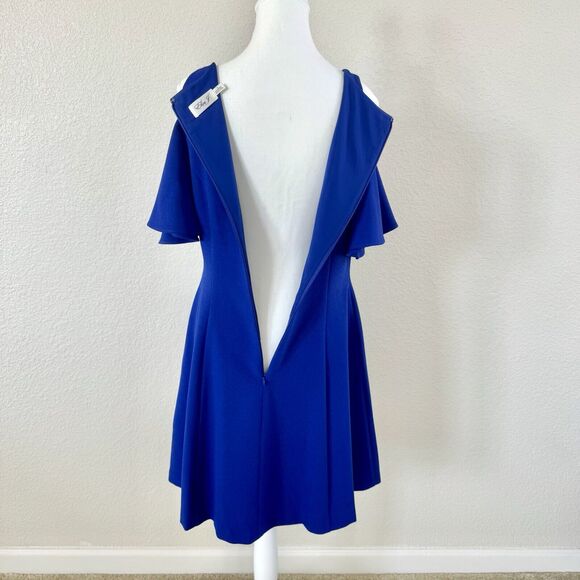 Eliza J Royal Blue Ruffle Cut-Out Sleeve A-line Dress Size 8 Cold Shoulder - Picture 9 of 14